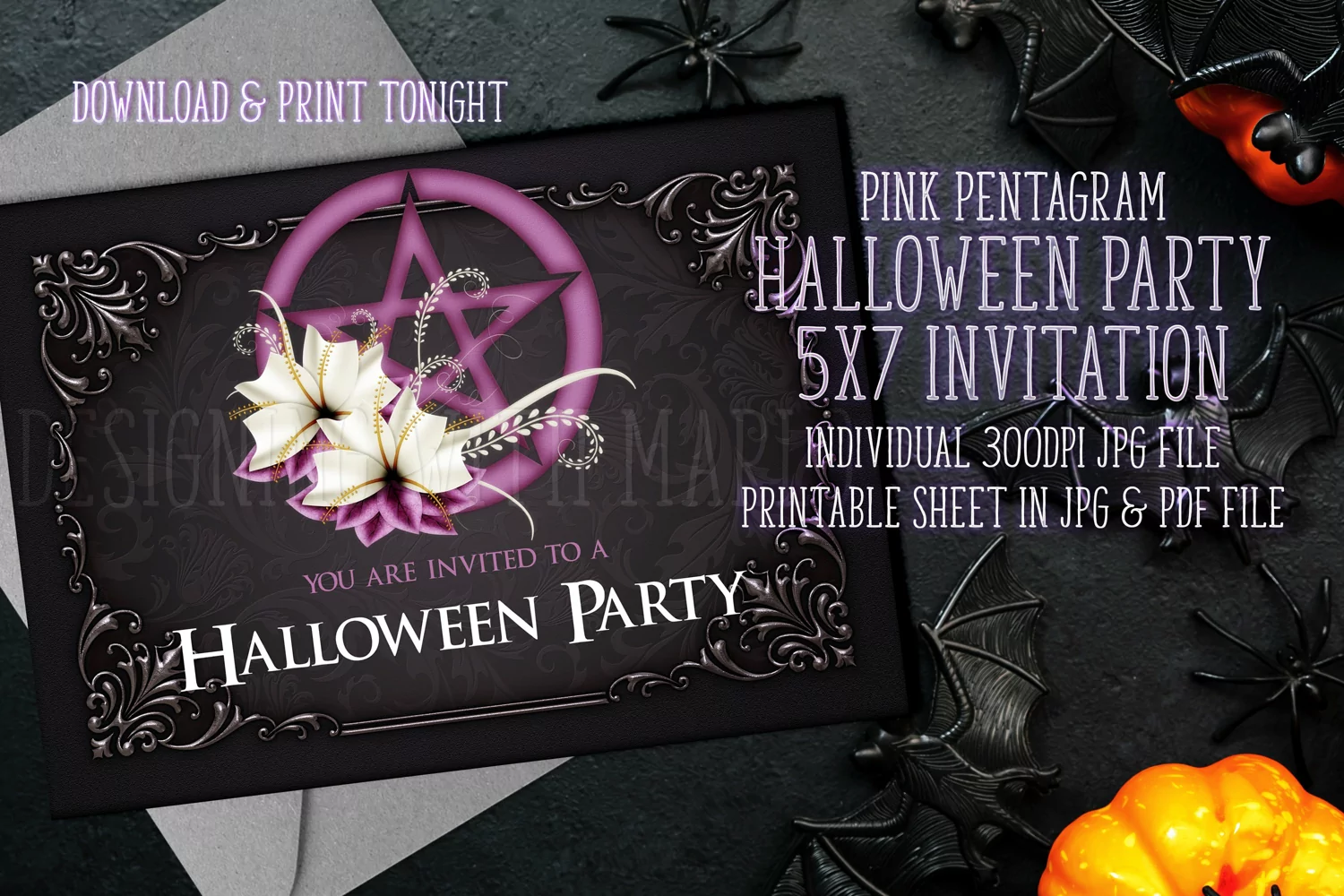 Pink Pentagram Halloween Party 5x7 Printable Invitation product image 1