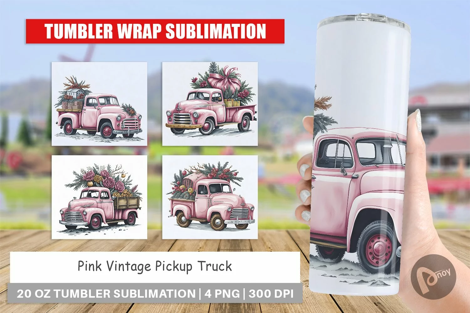Tumbler Sublimation Wrap Pink Vintage Pickup Truck product image 1