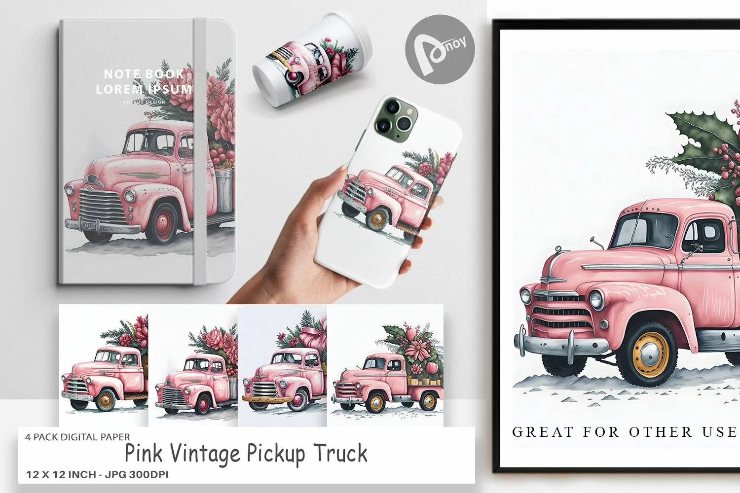 Digital Paper Pink Vintage Pickup Truck product image 1