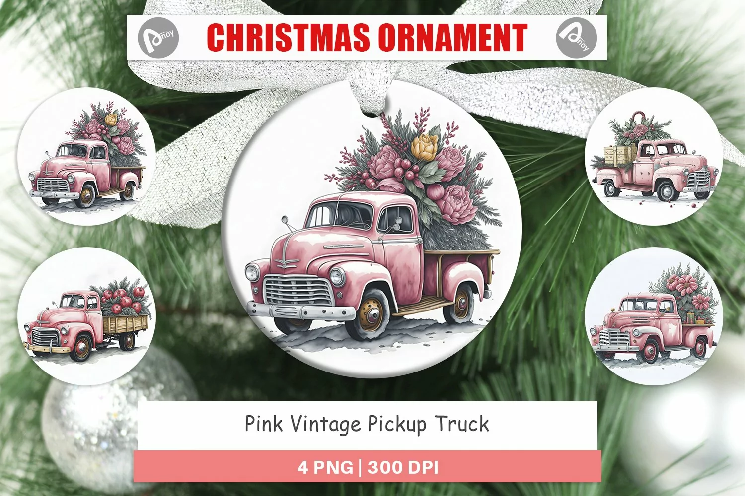 Christmas Ornaments Pink Vintage Pickup Truck product image 1