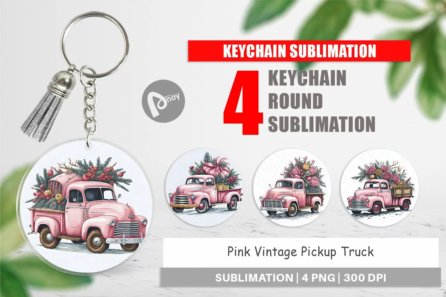 Keychain Pink Vintage Pickup Truck product image 1