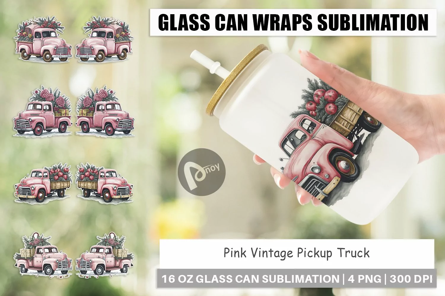 Glass Can Wraps Pink Vintage Pickup Truck product image 1