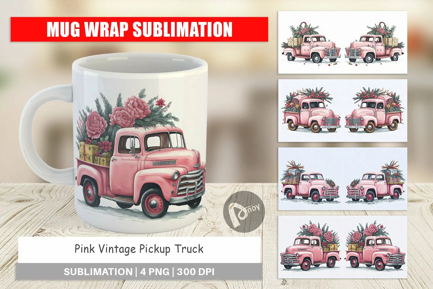 Mug sublimation design Pink Vintage Pickup Truck product image 1