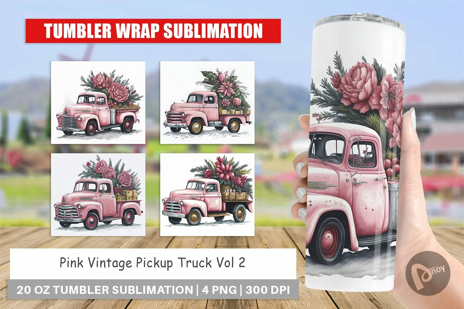 Tumbler Sublimation Wrap Pink Vintage Pickup Truck product image 1