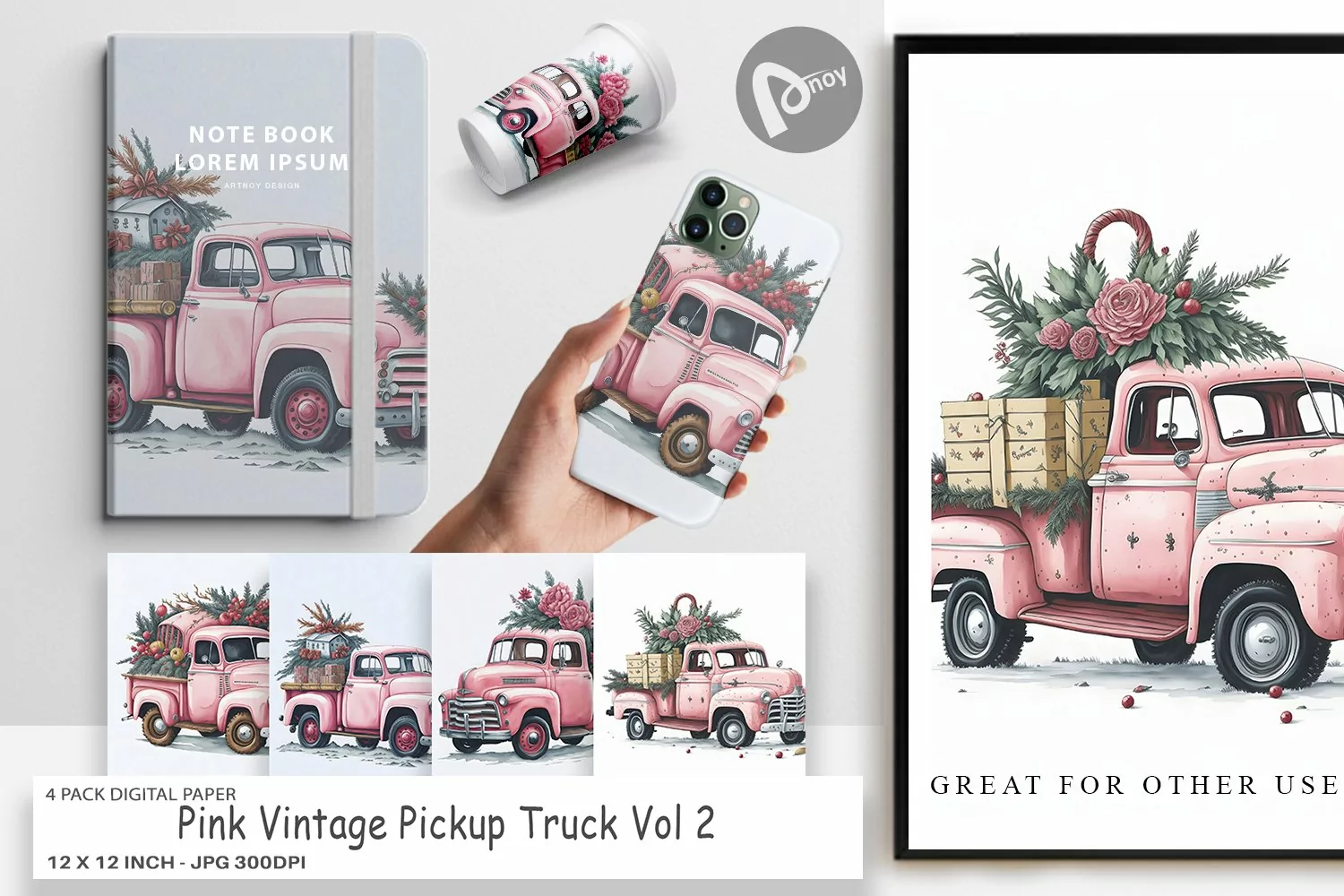 Digital Paper Pink Vintage Pickup Truck product image 1