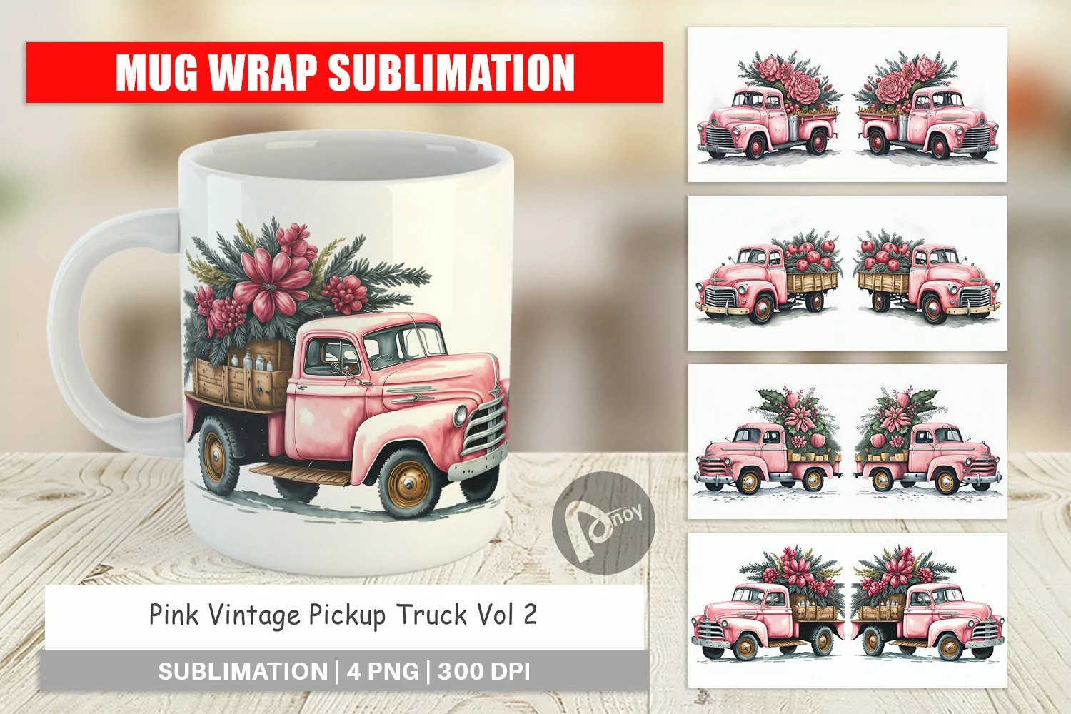 Mug sublimation design Pink Vintage Pickup Truck product image 1