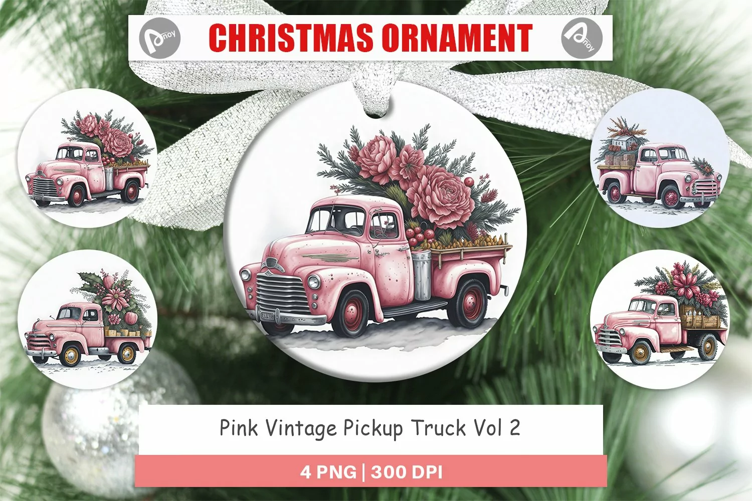 Christmas Ornaments Pink Vintage Pickup Truck product image 1