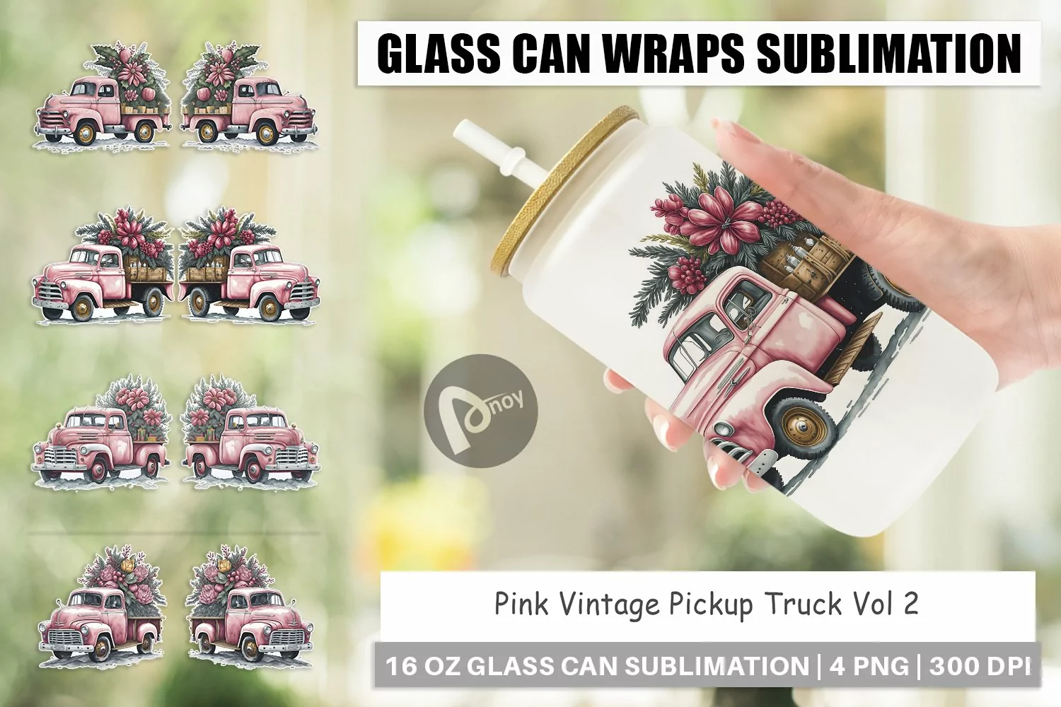 Glass Can Wraps Pink Vintage Pickup Truck product image 1