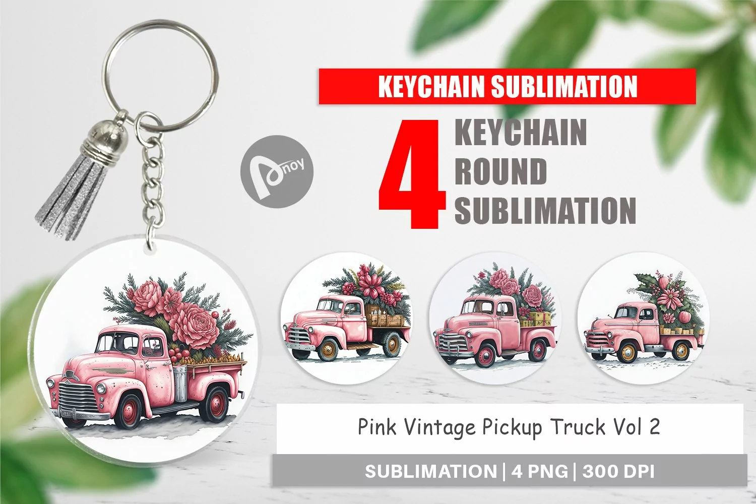 Keychain Pink Vintage Pickup Truck product image 1