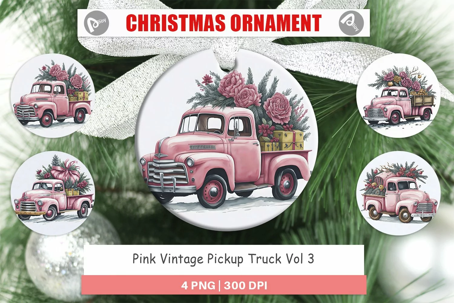 Christmas Ornaments Pink Vintage Pickup Truck product image 1