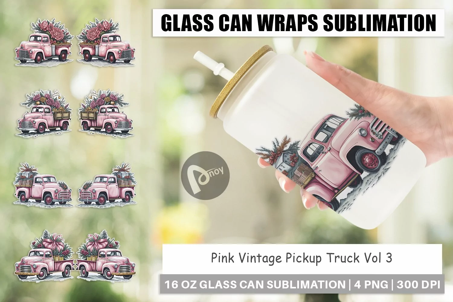 Glass Can Wraps Pink Vintage Pickup Truck product image 1