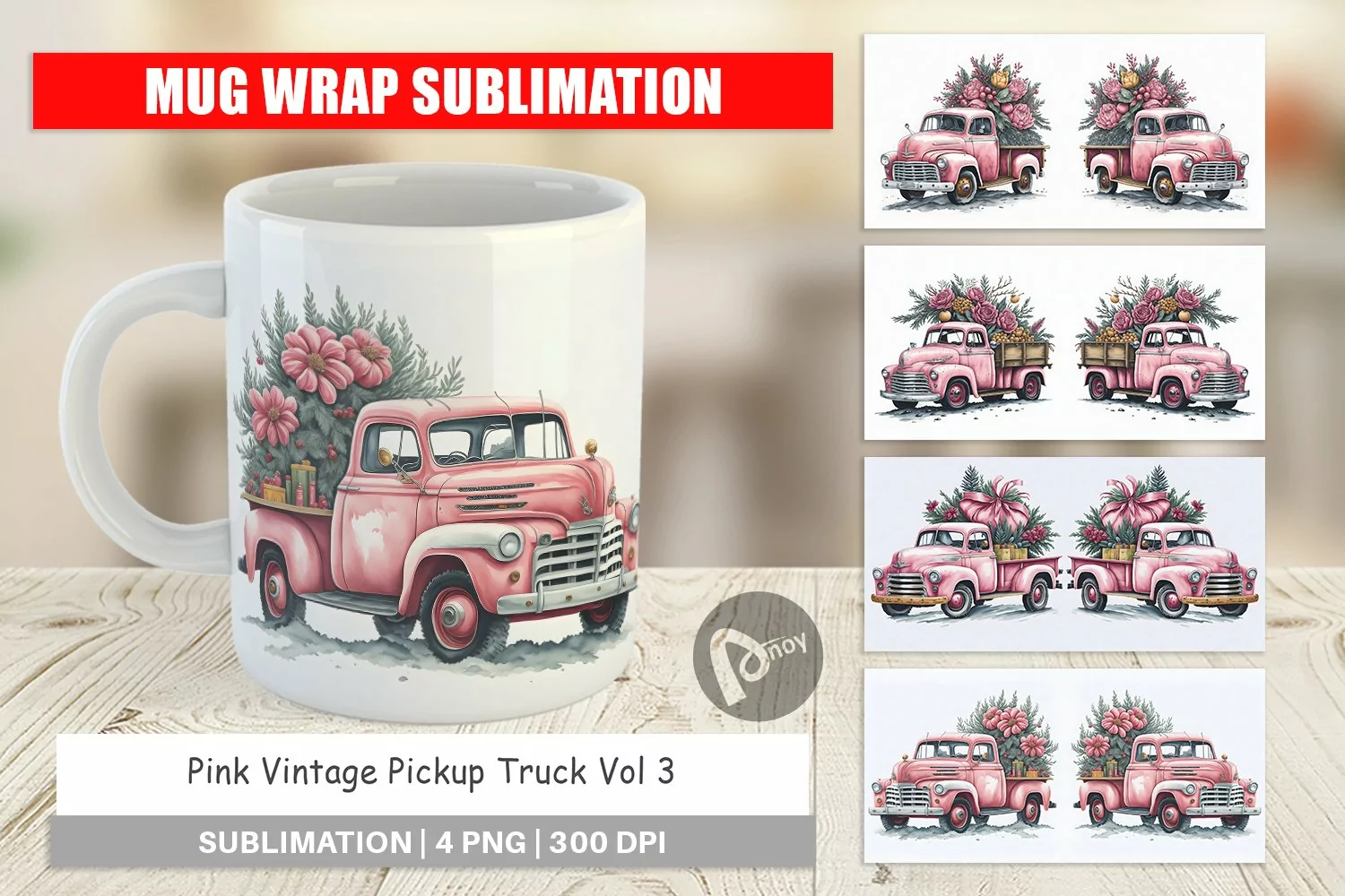 Mug sublimation design Pink Vintage Pickup Truck product image 1