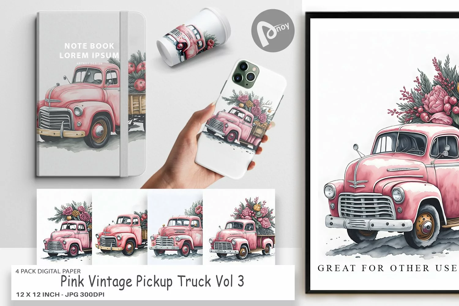 Digital Paper Pink Vintage Pickup Truck product image 1
