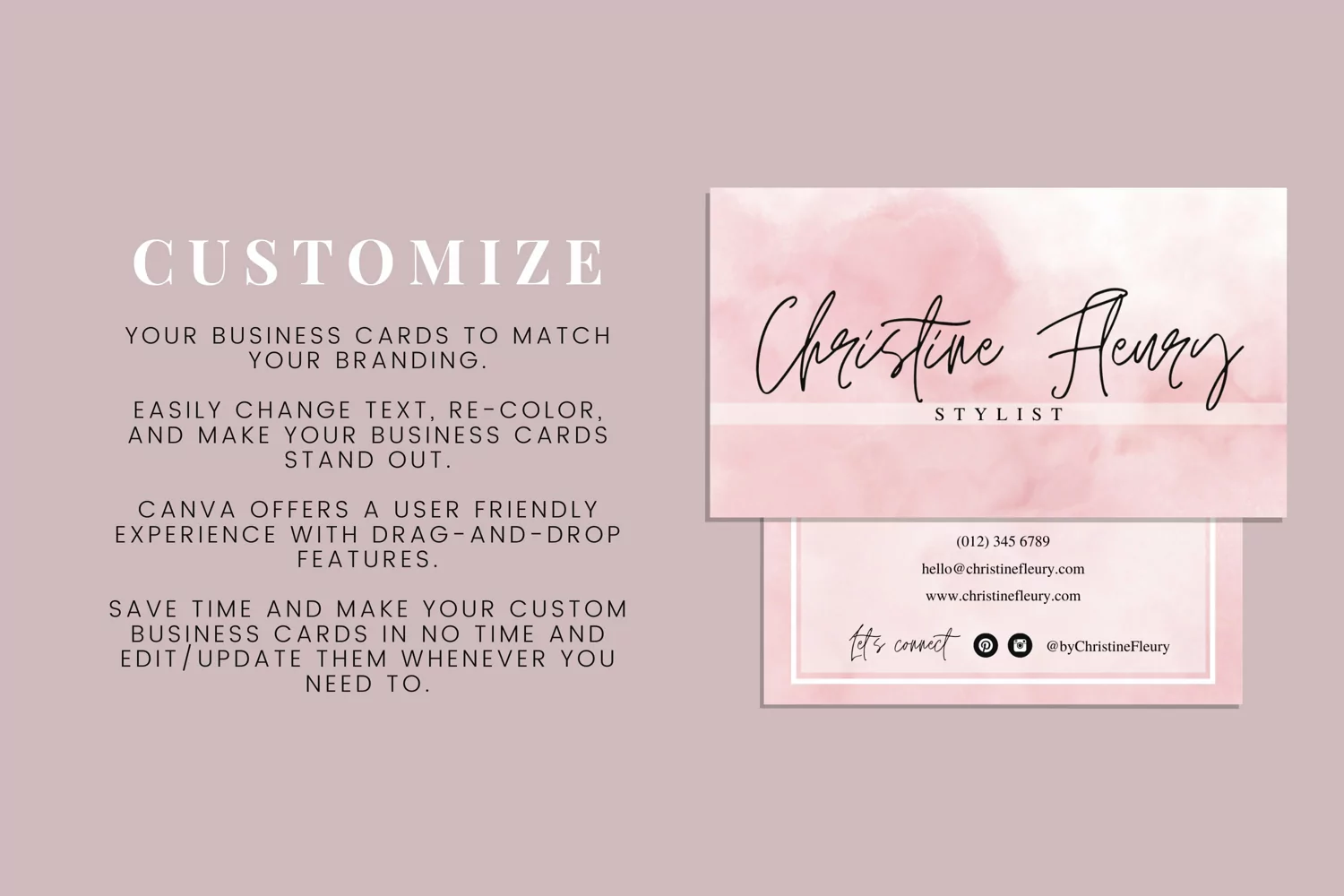Pink Watercolor Business Card Canva Template product image 1