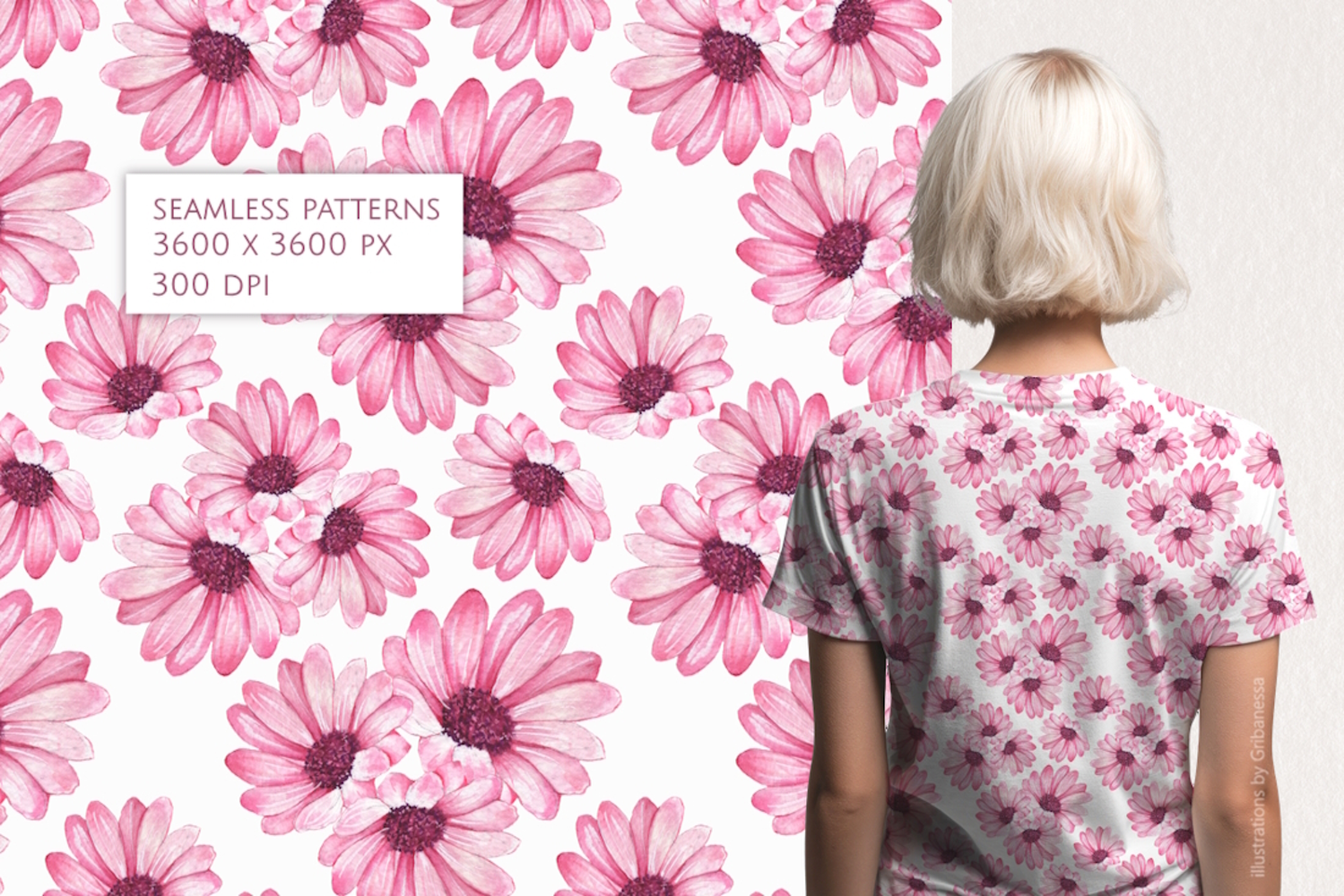 Pink Watercolor Daisy Seamless Pattern product image 1