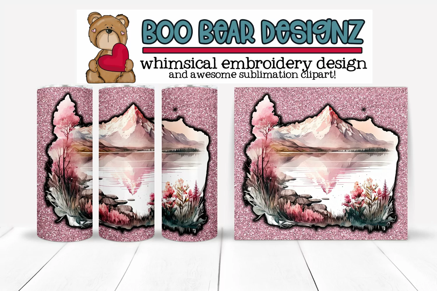 Pink Watercolor Sublimation tumbler design product image 1
