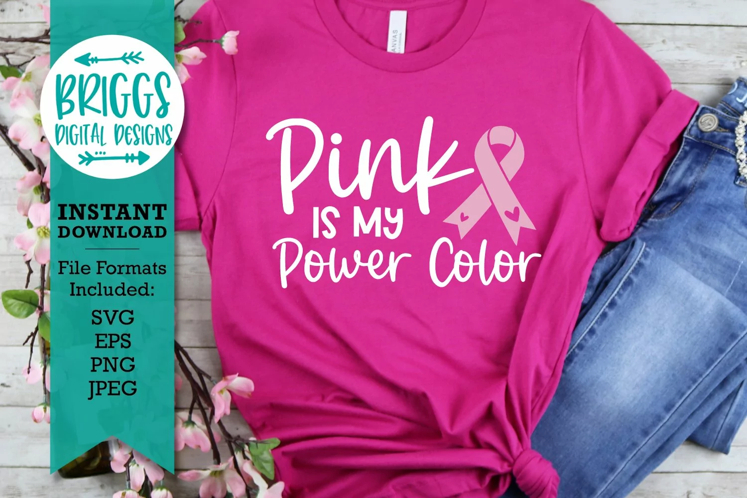 Breast Cancer SVG | Pink is my Power Color, Pink Ribbon SVG product image 1