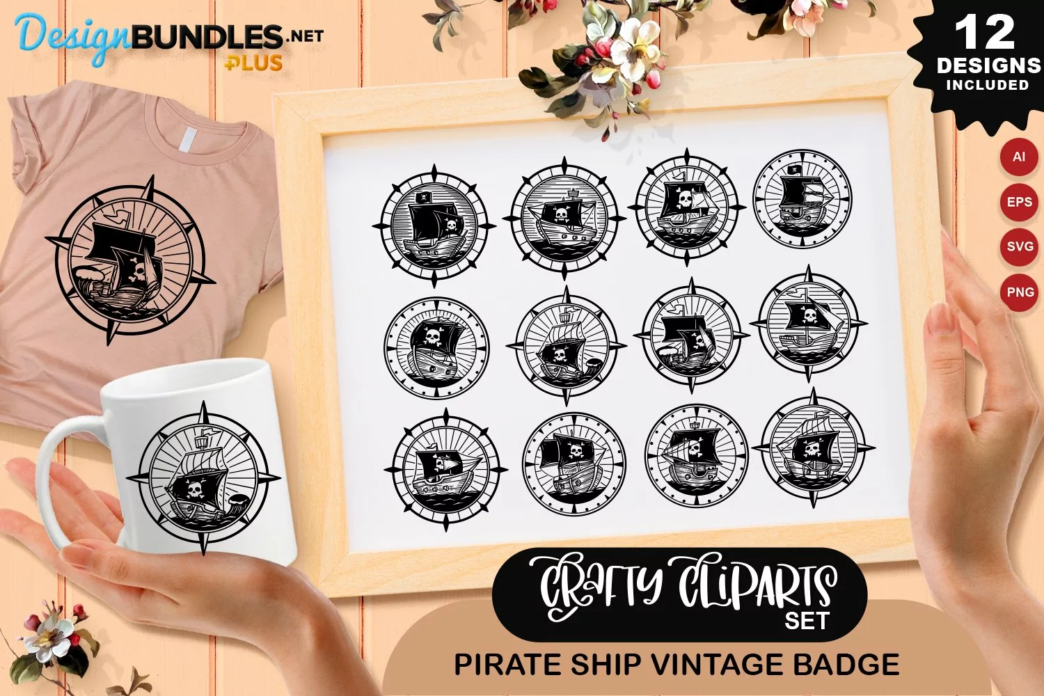 Pirate Ship Vintage Badge Illustrations product image 1