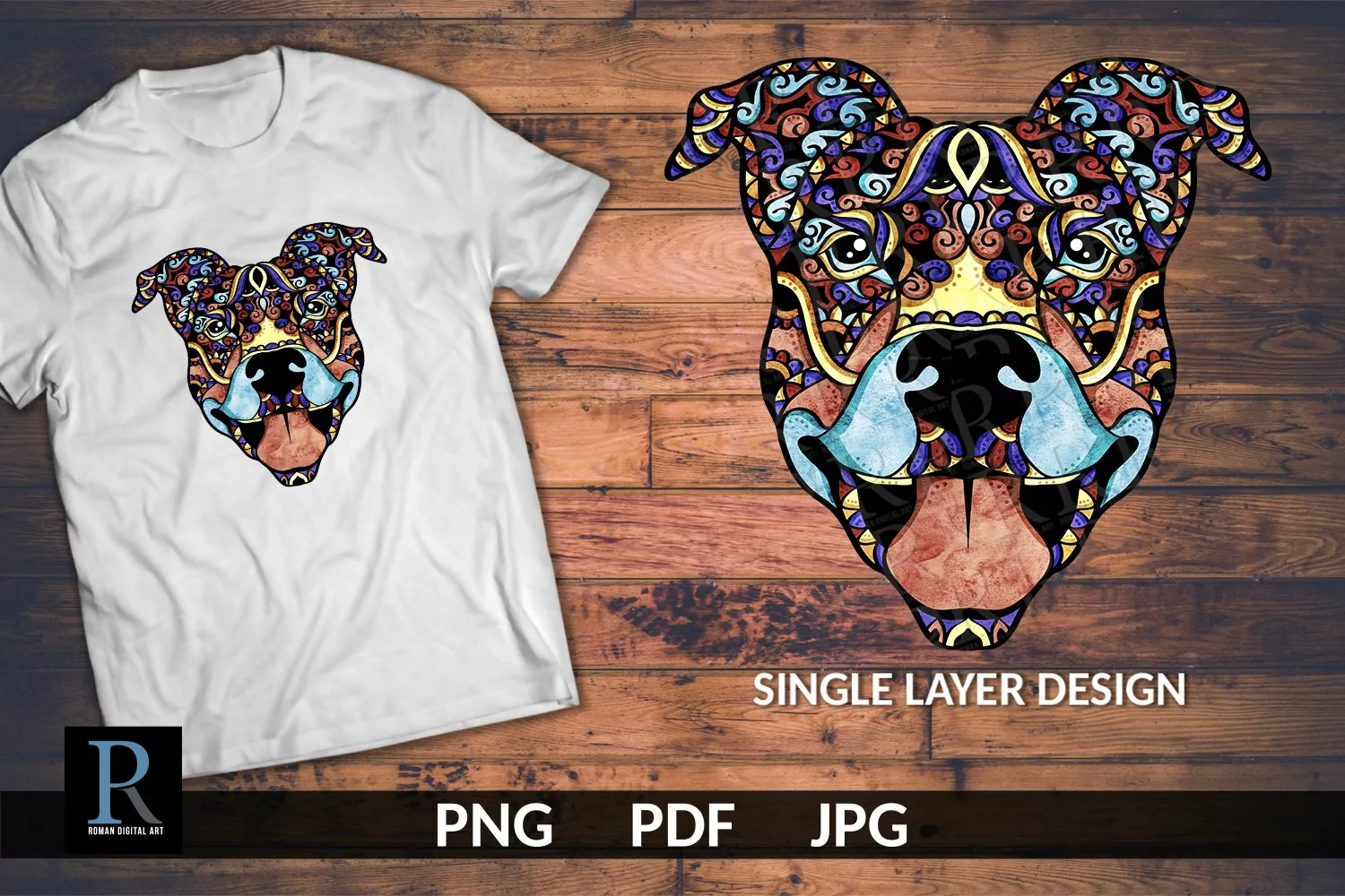 Watercolor Pit bull Dog Sublimation PNG, Sublimation Print product image 1