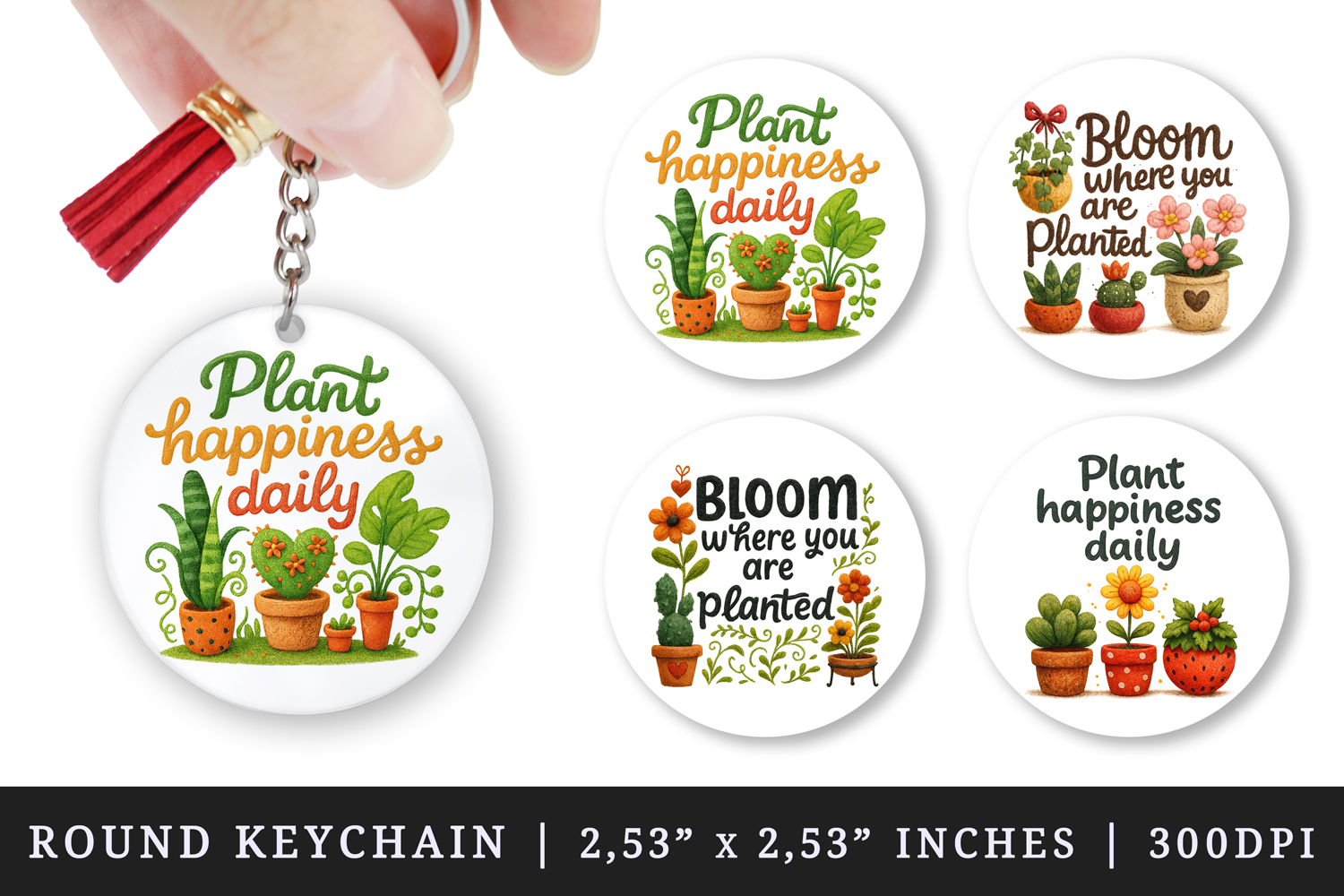 Plant Lover round keychain pintable sublimation design png product image 1