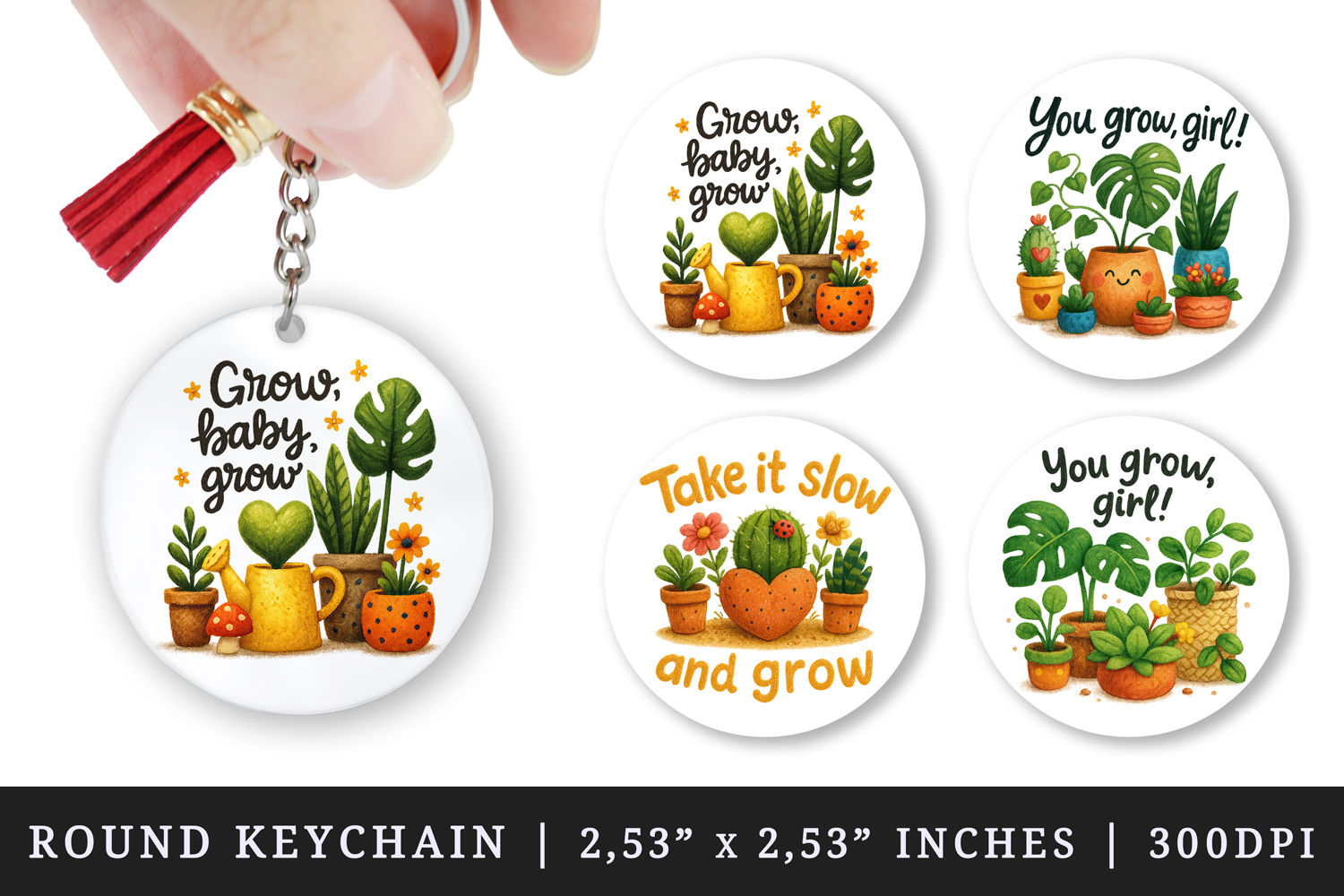 Plant Lover round keychain pintable sublimation design png product image 1