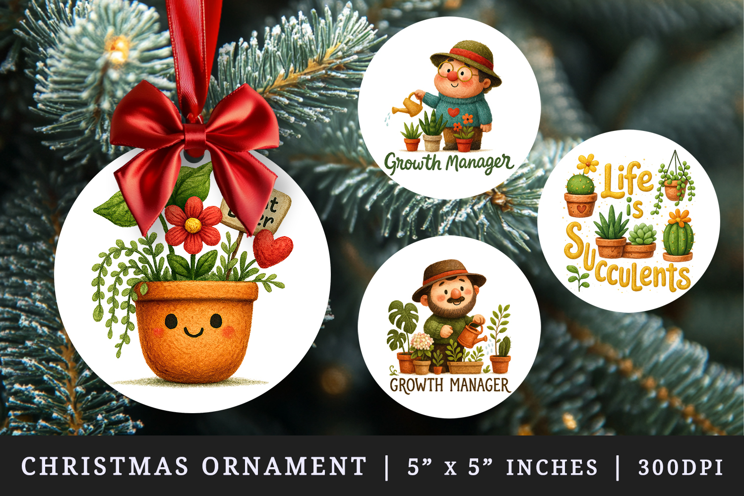 Plant Lover round ornaments sublimation design product image 1