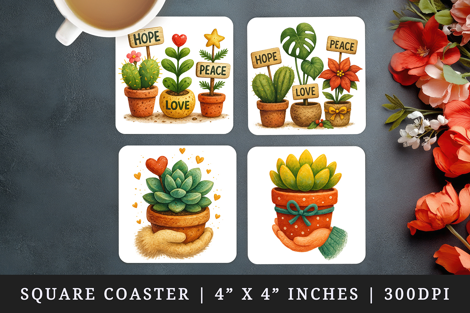 Plant Lover square coaster sublimation, coasters design product image 1
