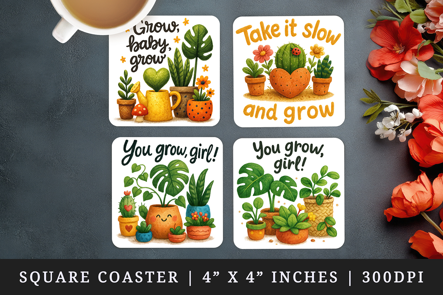 Plant Lover square coaster sublimation, coasters design product image 1