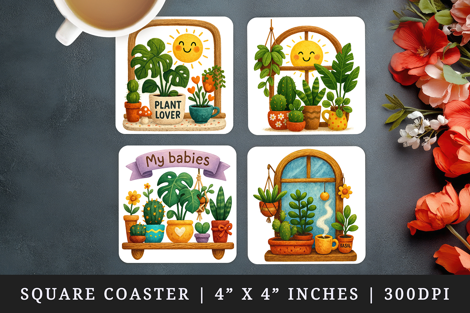 Plant Lover square coaster sublimation, coasters design product image 1