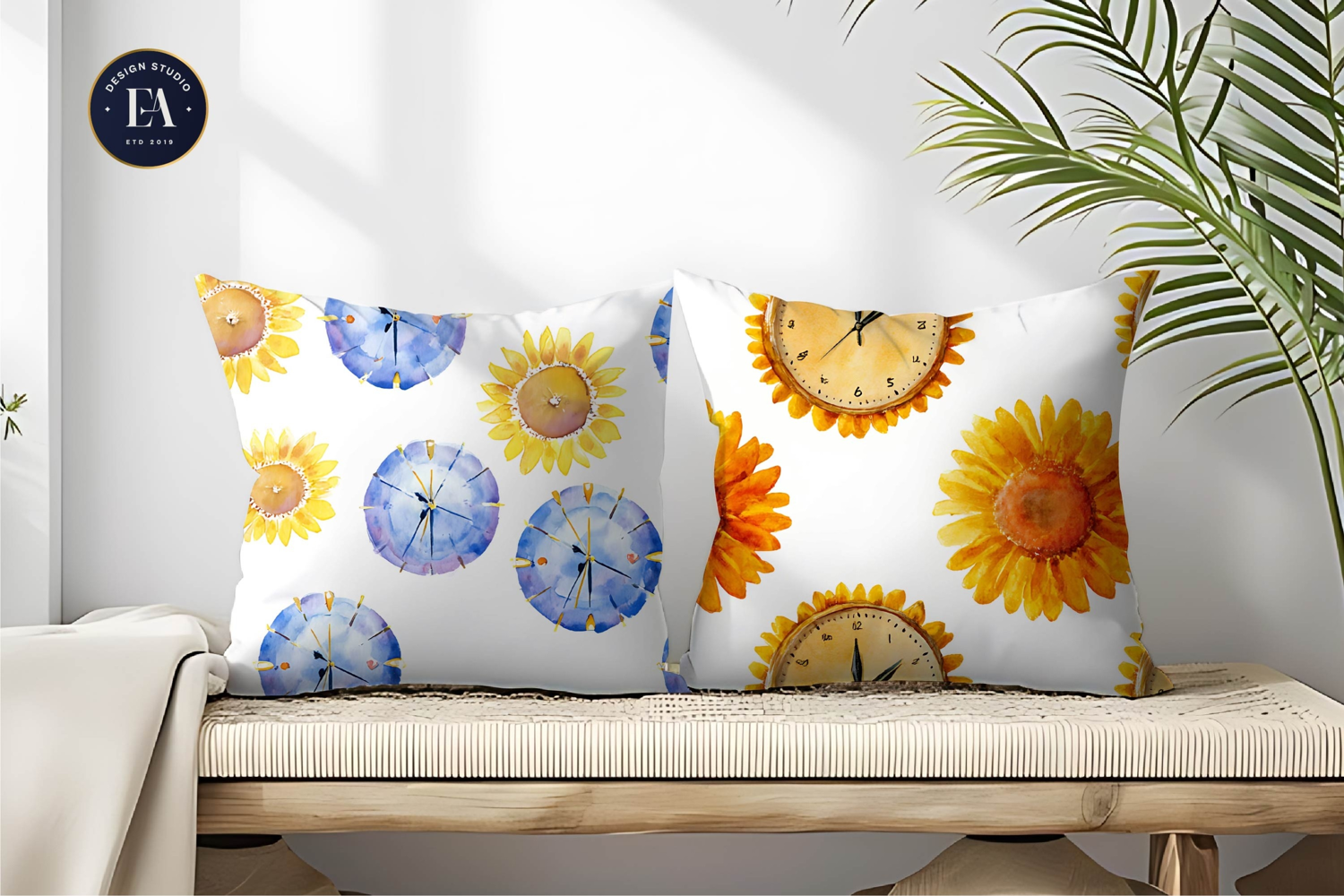 Sunflower Clock Pattern in Watercolor Digital Paper product image 1