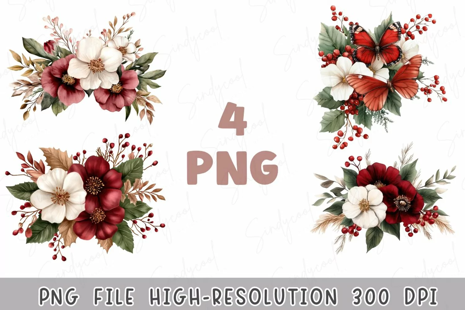Christmas Floral Winter Flowers with Butterflies product image 1