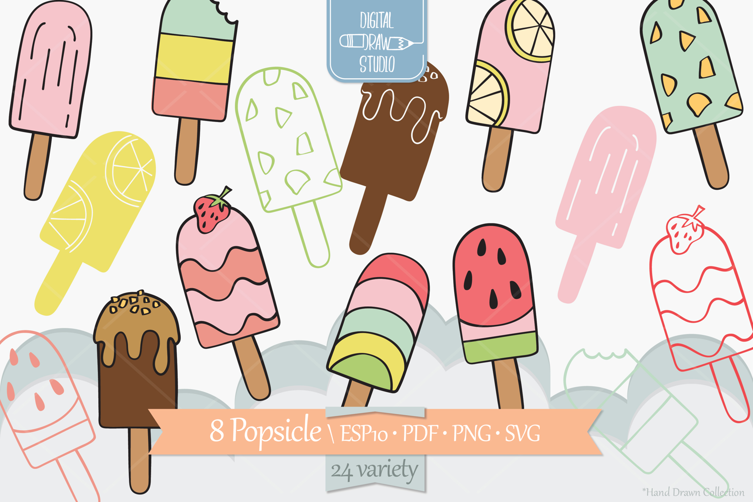 Popsicle Color Doodles | Hand Drawn Ice Cream | Frozen Treat product image 1