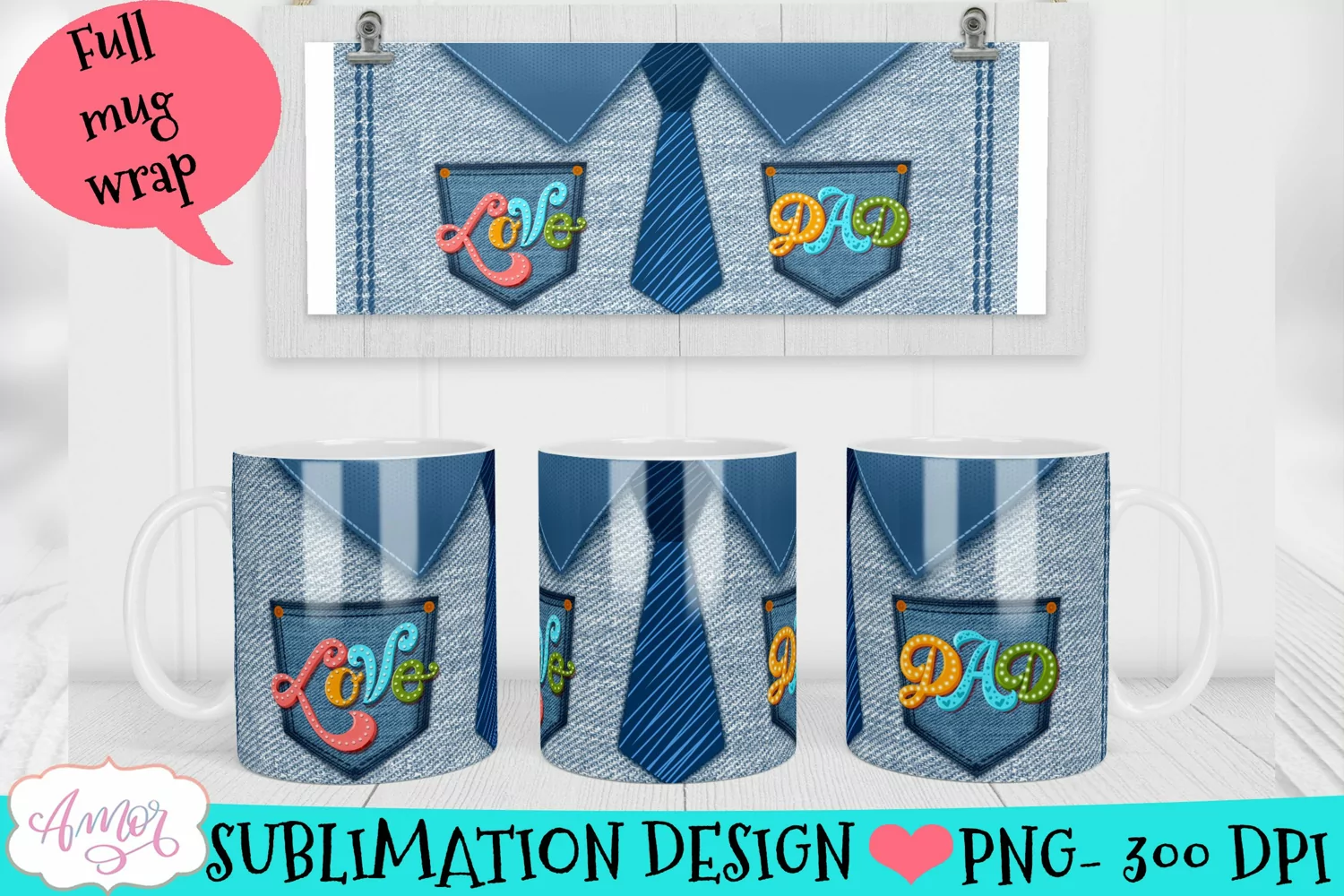 Love Dad mug wrap PNG for sublimation | Father's day mug PNG product image 1