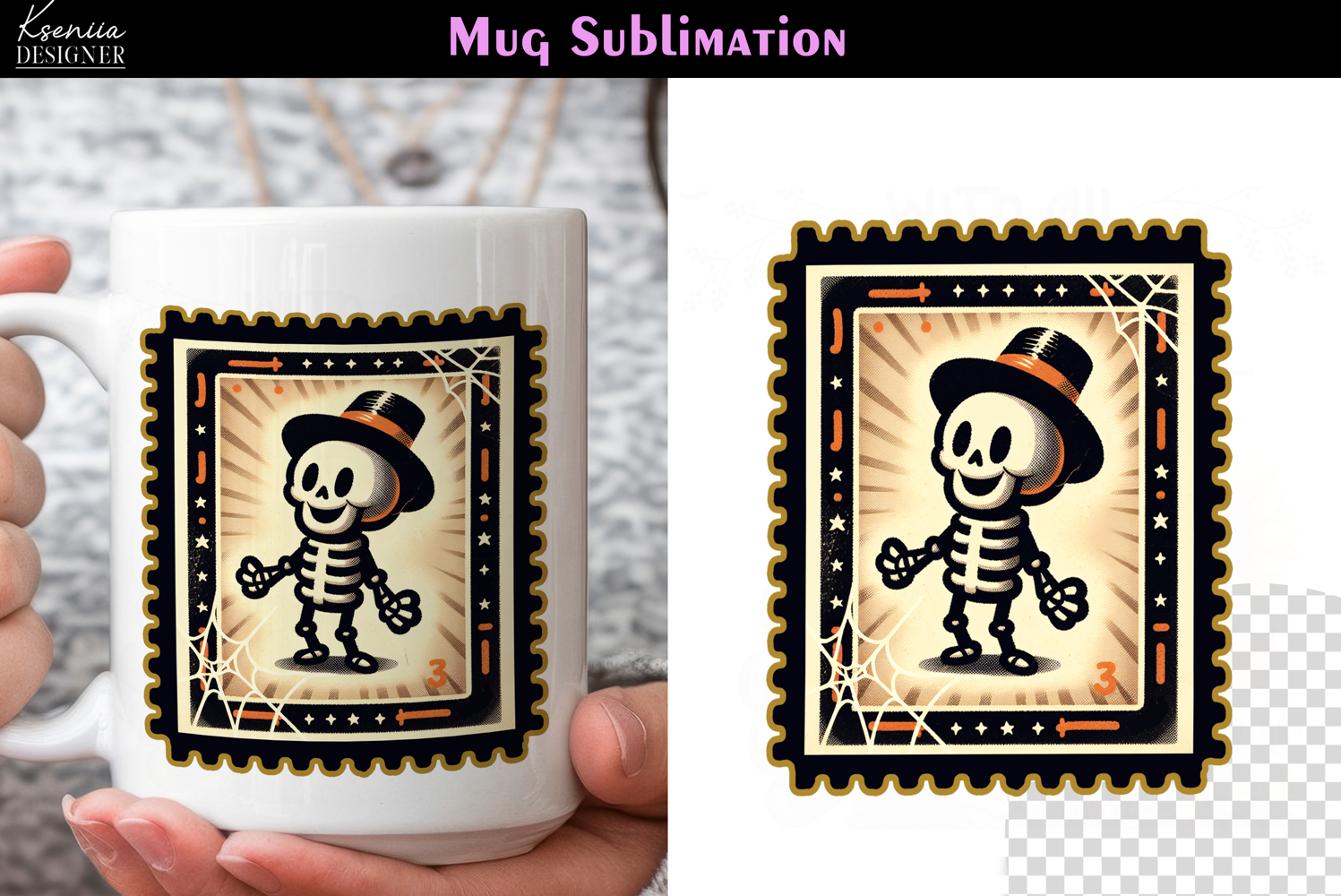 Vintage Halloween Skeleton | Postage Stamp Fall Coffee Mug product image 1