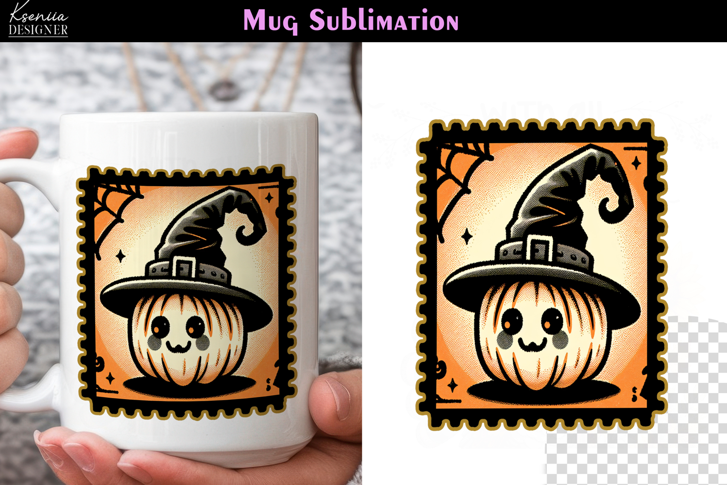 Vintage Halloween Pumpkin | Postage Stamp Fall Coffee Mug product image 1