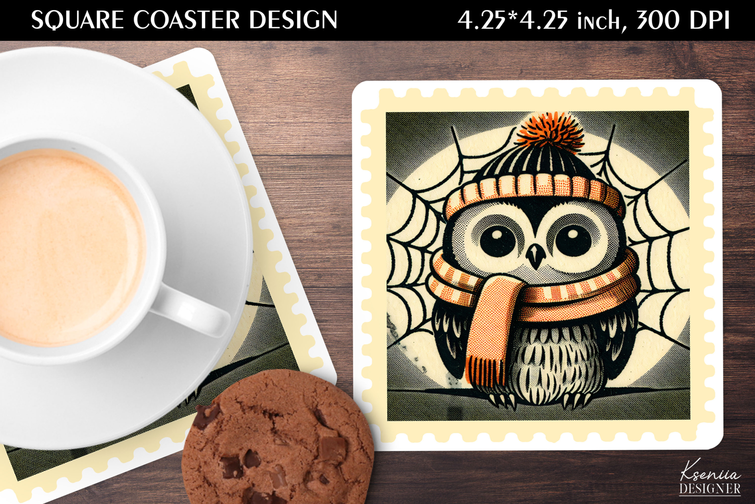 Vintage Postage Stamp Fall Halloween Square Coaster product image 1