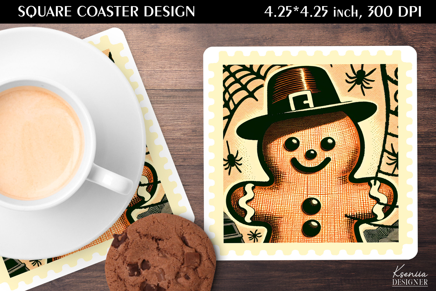 Vintage Postage Stamp Fall Halloween Square Coaster product image 1