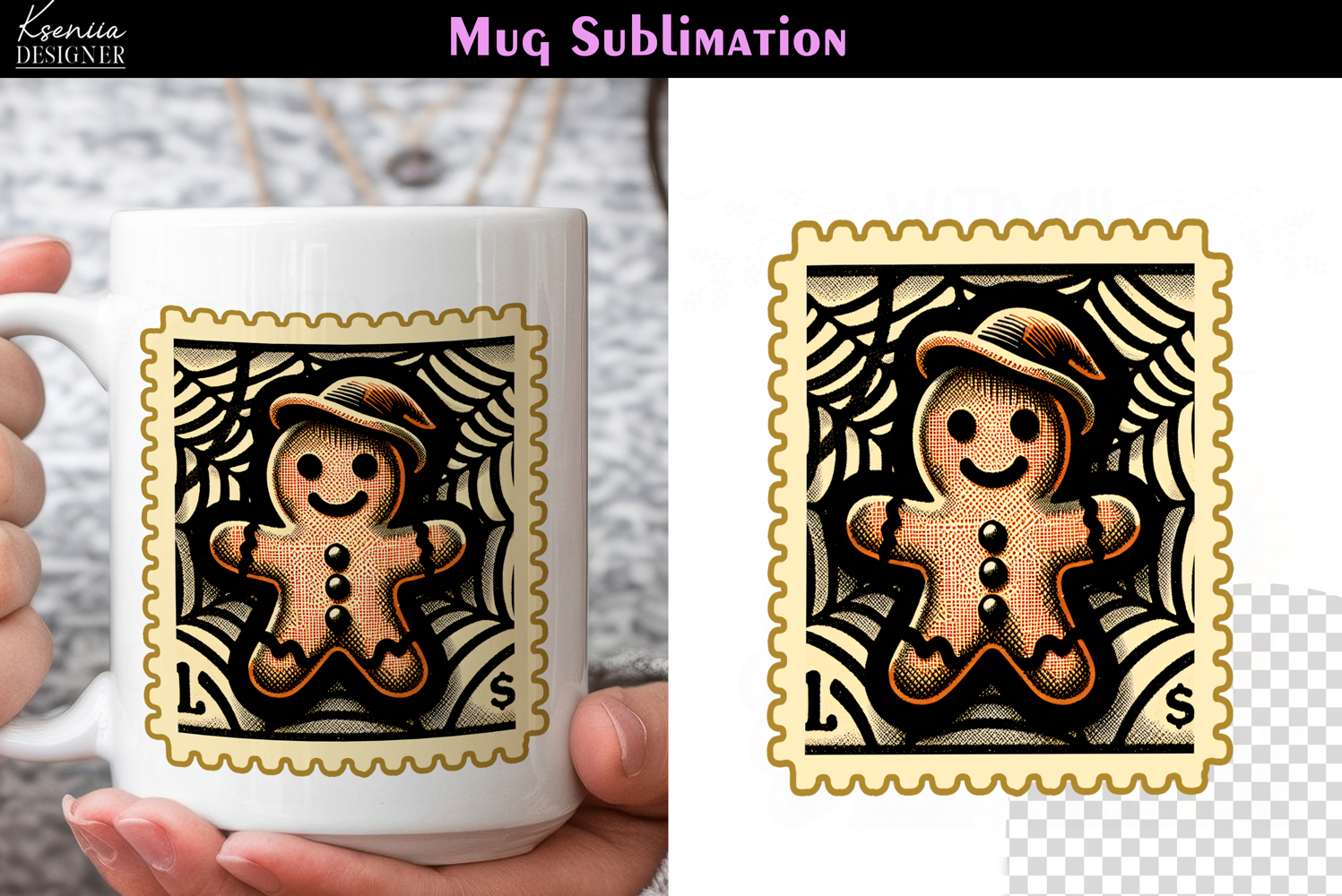 Vintage Halloween Gingerbread |Postage Stamp Fall Coffee Mug product image 1
