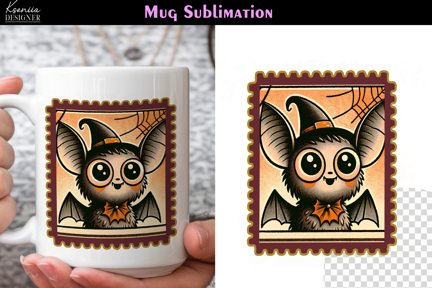 Vintage Halloween Bat | Postage Stamp Fall Coffee Mug product image 1