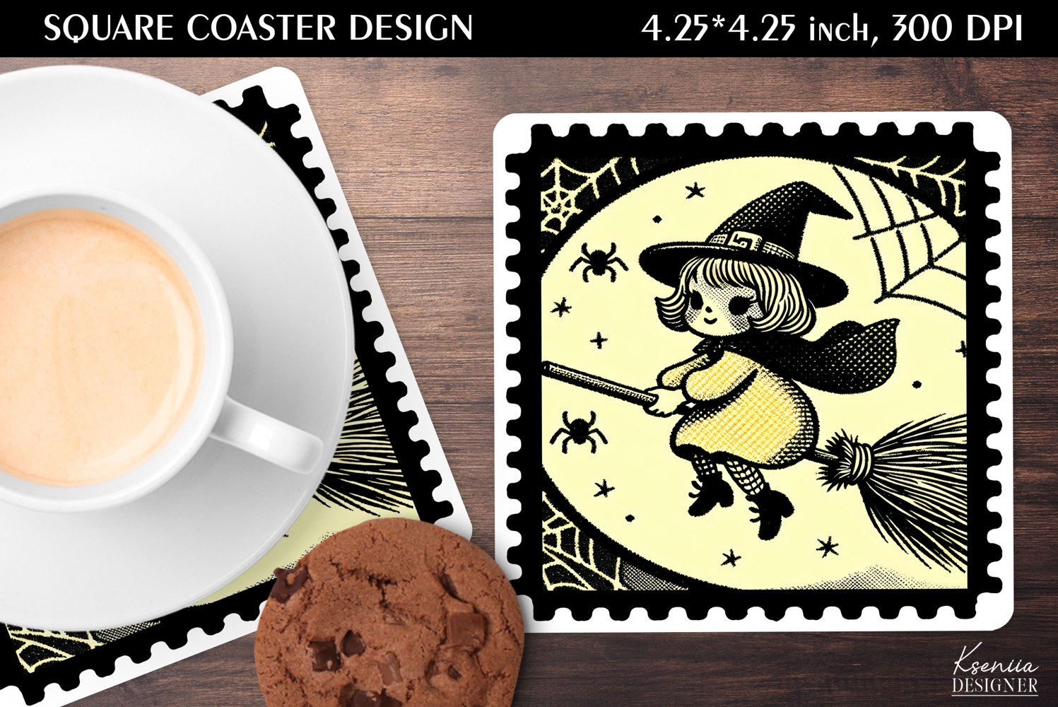 Vintage Postage Stamp Fall Halloween Square Coaster product image 1
