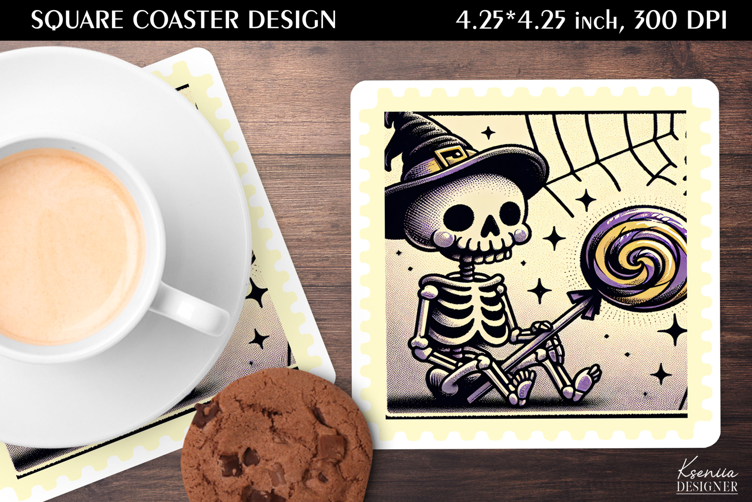 Vintage Postage Stamp Fall Halloween Square Coaster product image 1