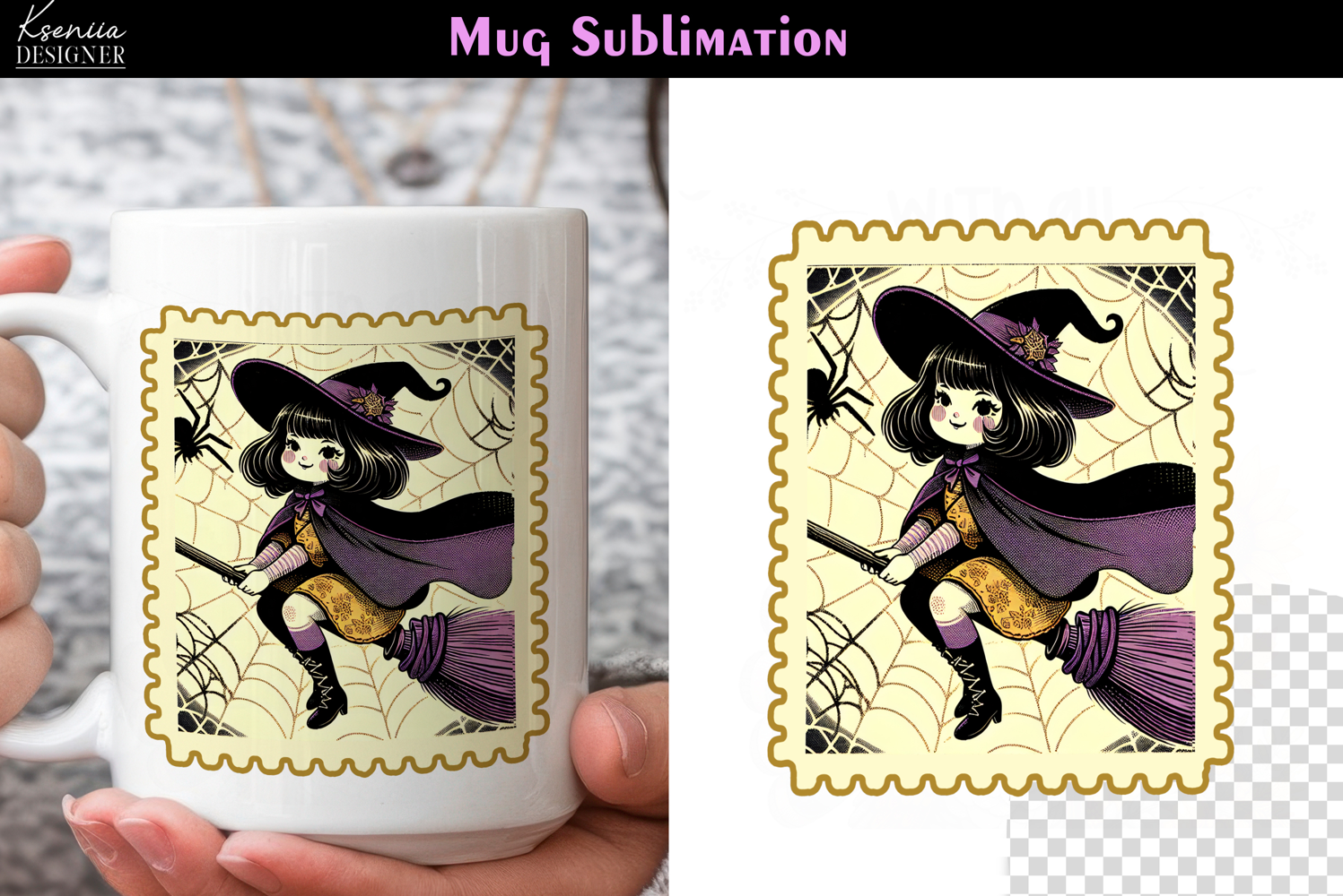 Vintage Halloween Witch|Postage Stamp Fall Coffee Mug product image 1