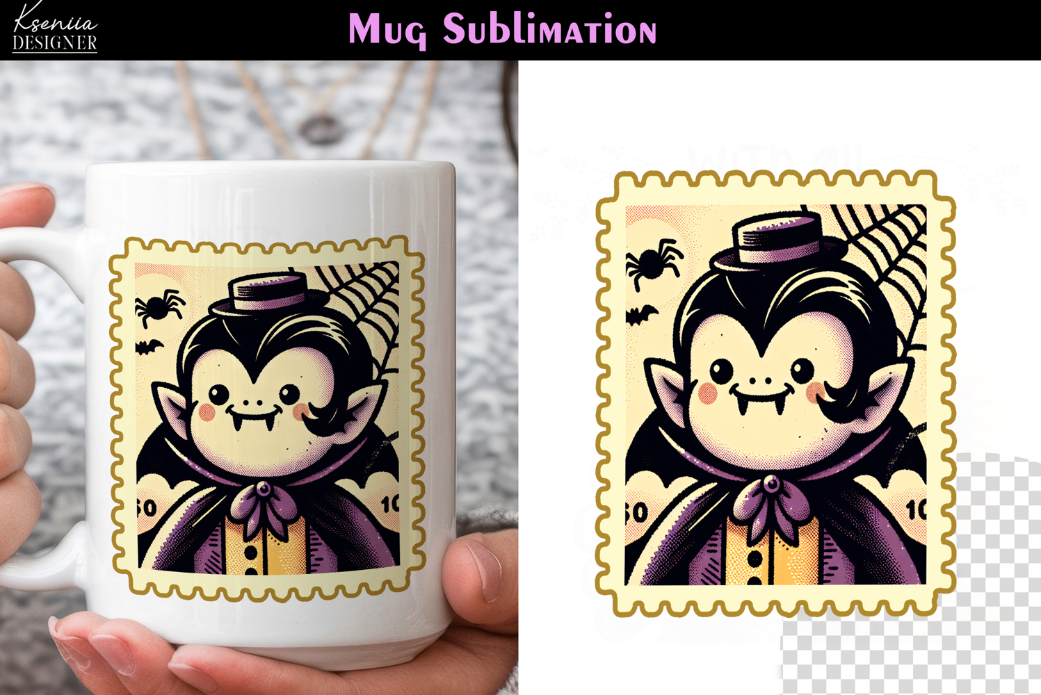 Vintage Halloween Vampire | Postage Stamp Fall Coffee Mug product image 1