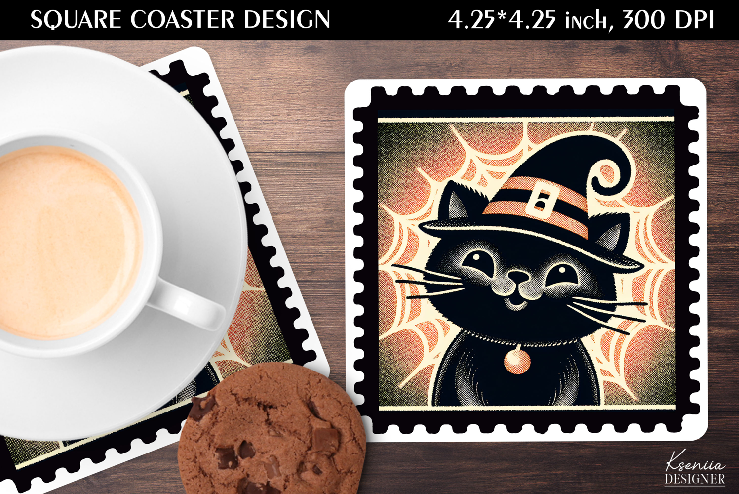 Vintage Postage Stamp Fall Halloween Square Coaster product image 1