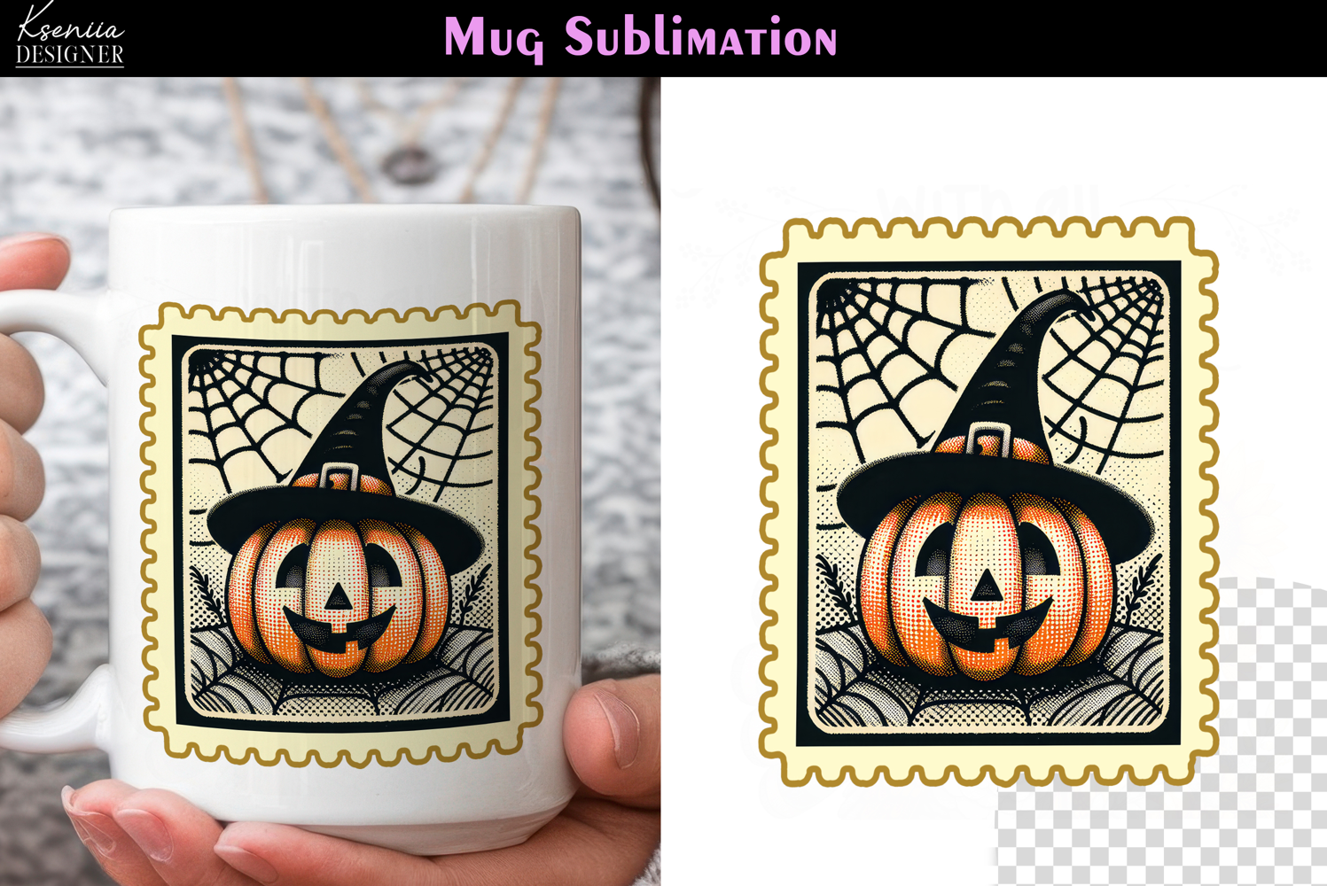 Vintage Halloween Pumpkin | Postage Stamp Fall Coffee Mug product image 1