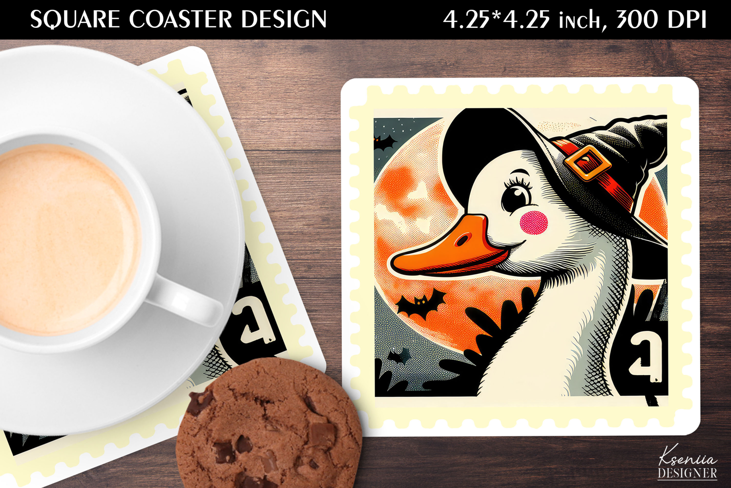 Vintage Postage Stamp Fall Halloween Square Coaster product image 1