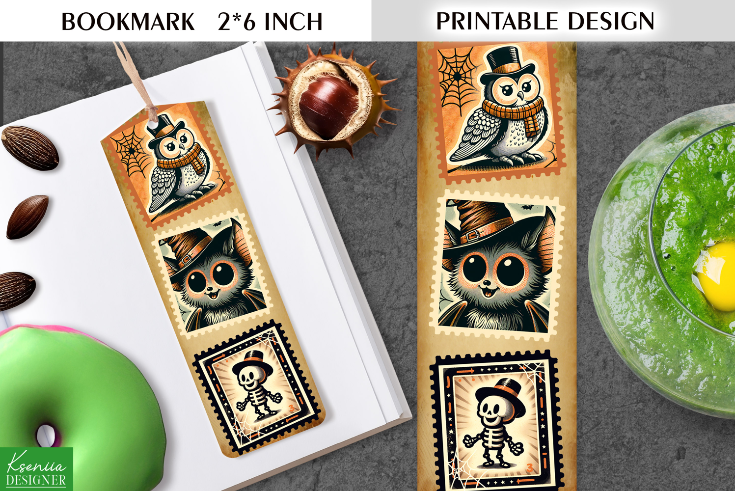 Vintage Halloween Printable Bookmark|Postage Stamp product image 1