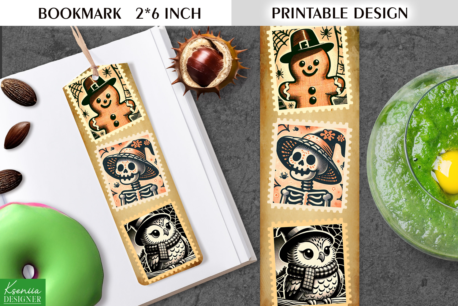 Vintage Halloween Printable Bookmark|Postage Stamp product image 1