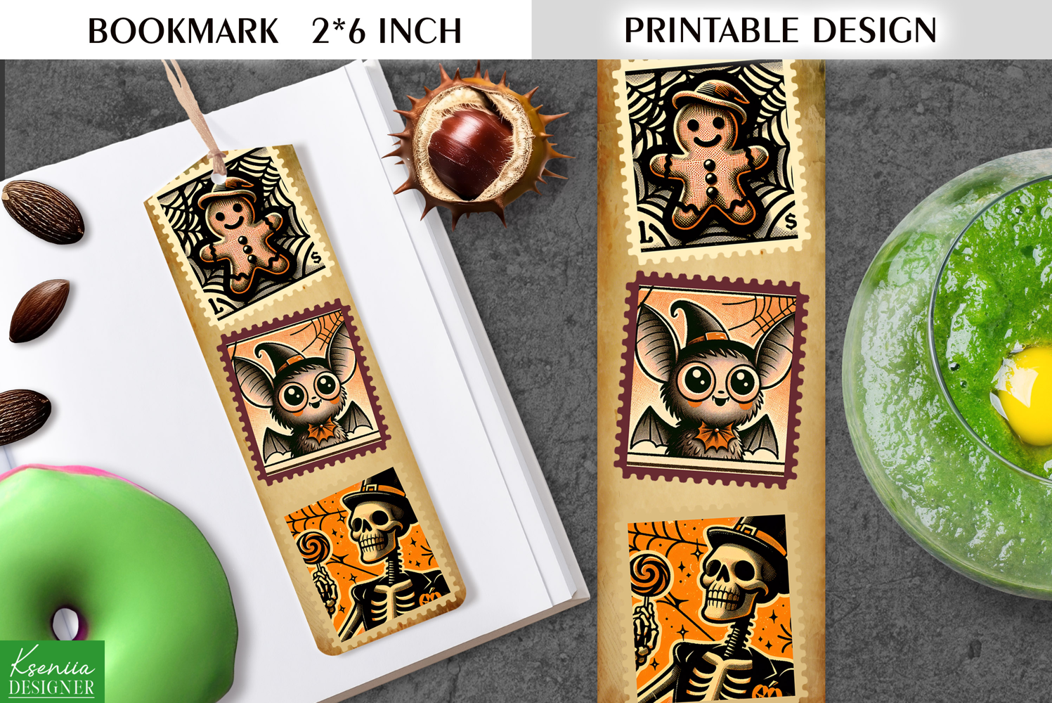 Vintage Halloween Printable Bookmark|Postage Stamp product image 1