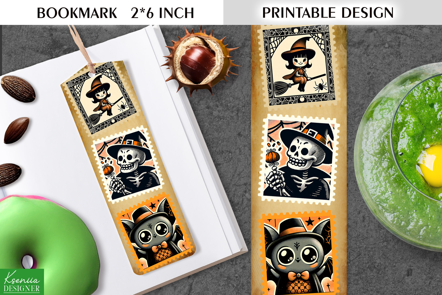 Vintage Halloween Printable Bookmark|Postage Stamp product image 1